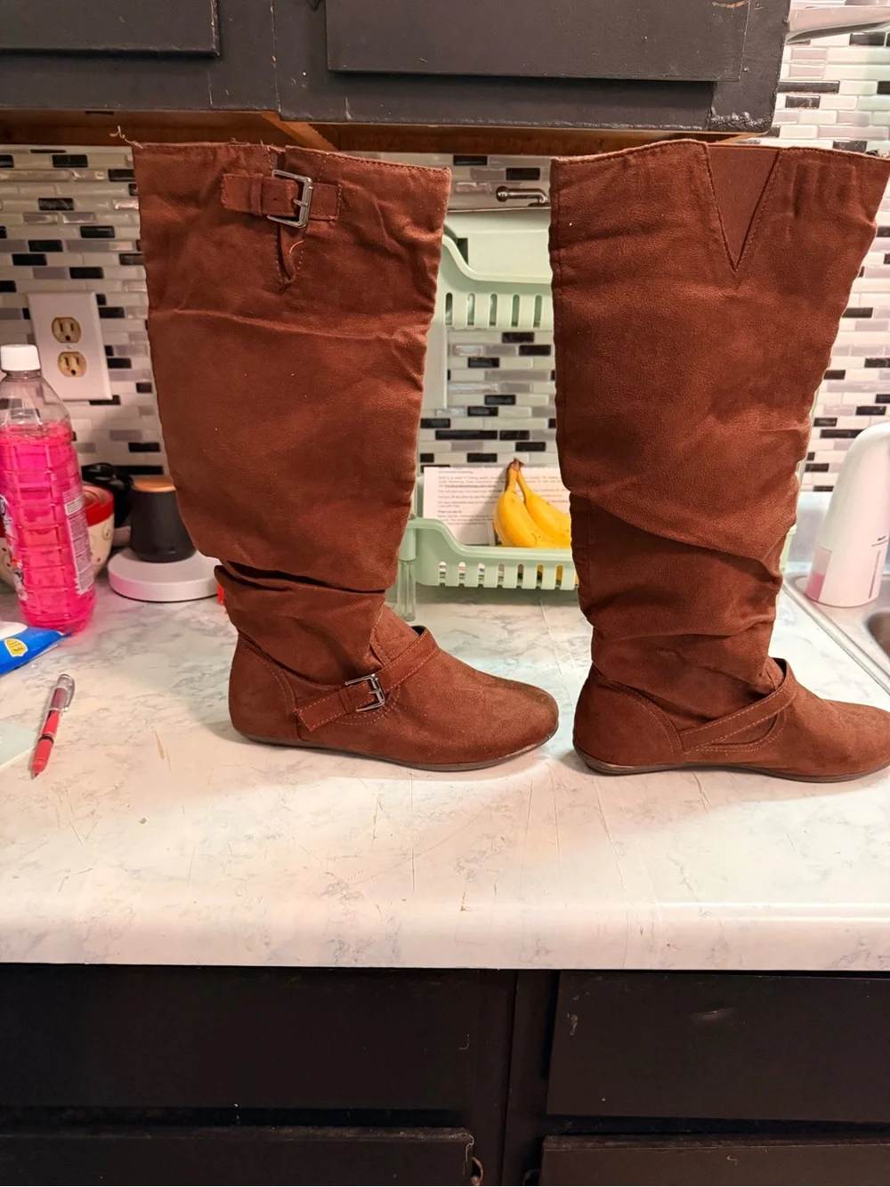 Rampage Womens 8.5 Brown Faux Suede Slouch Knee High Boots
